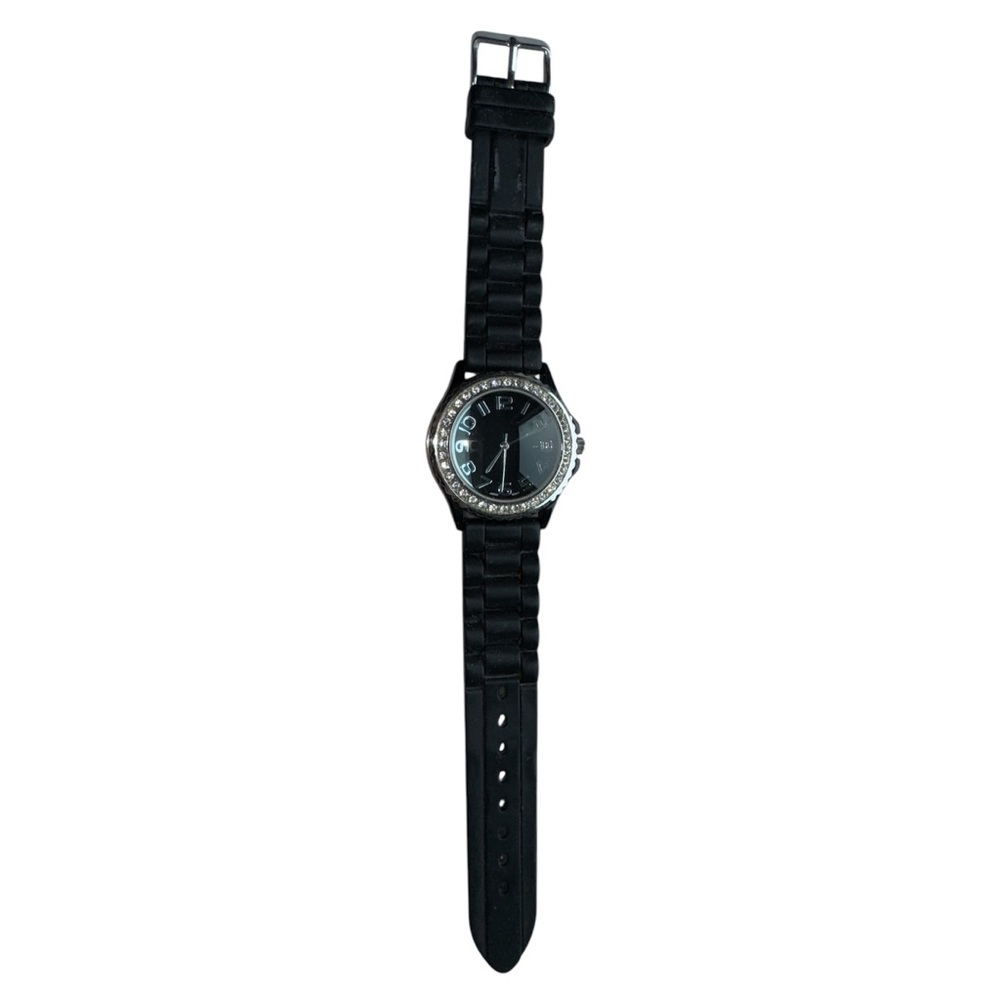 Black and Silver Stainless Steel Watch With Gemstone Dial